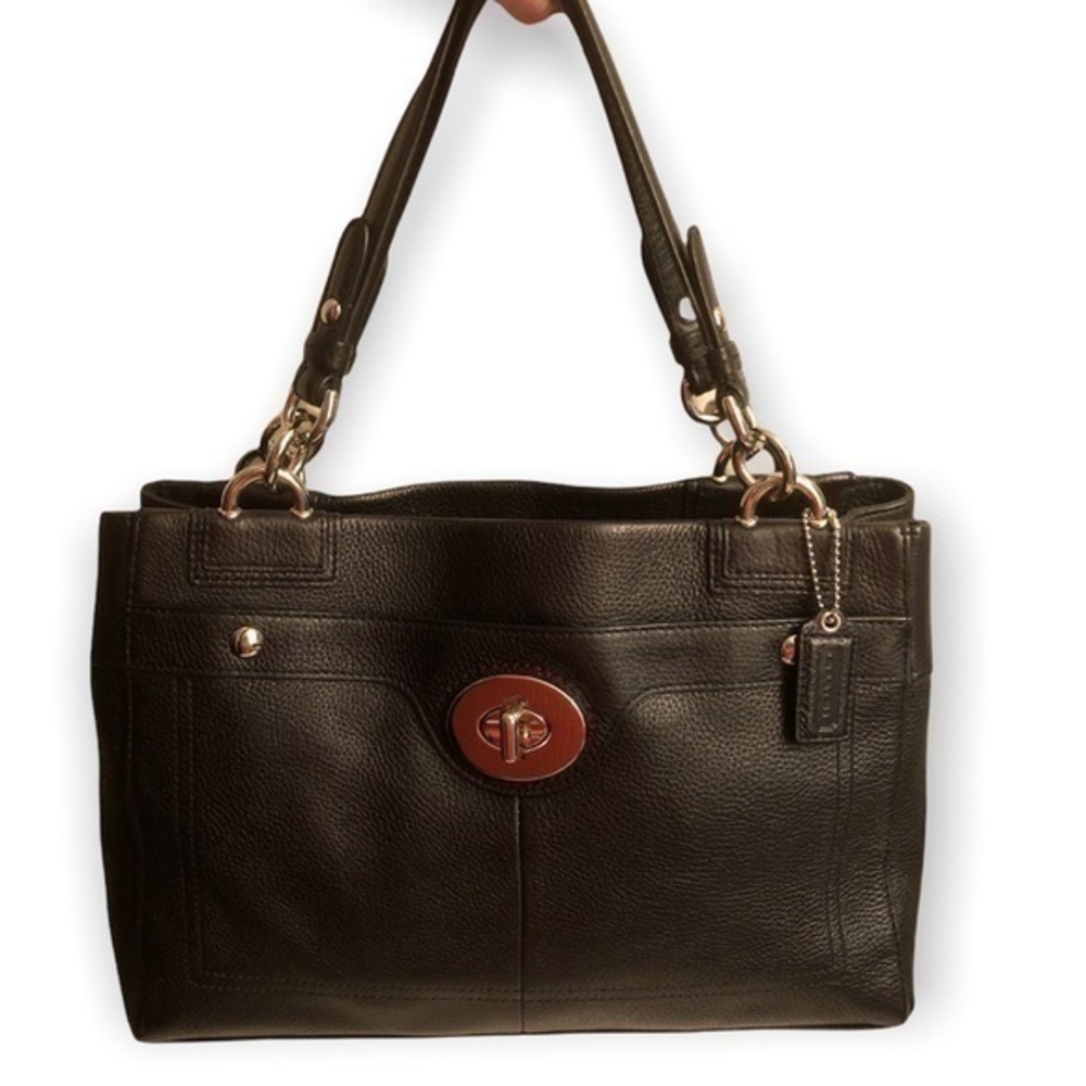 Coach black leather tote bag
